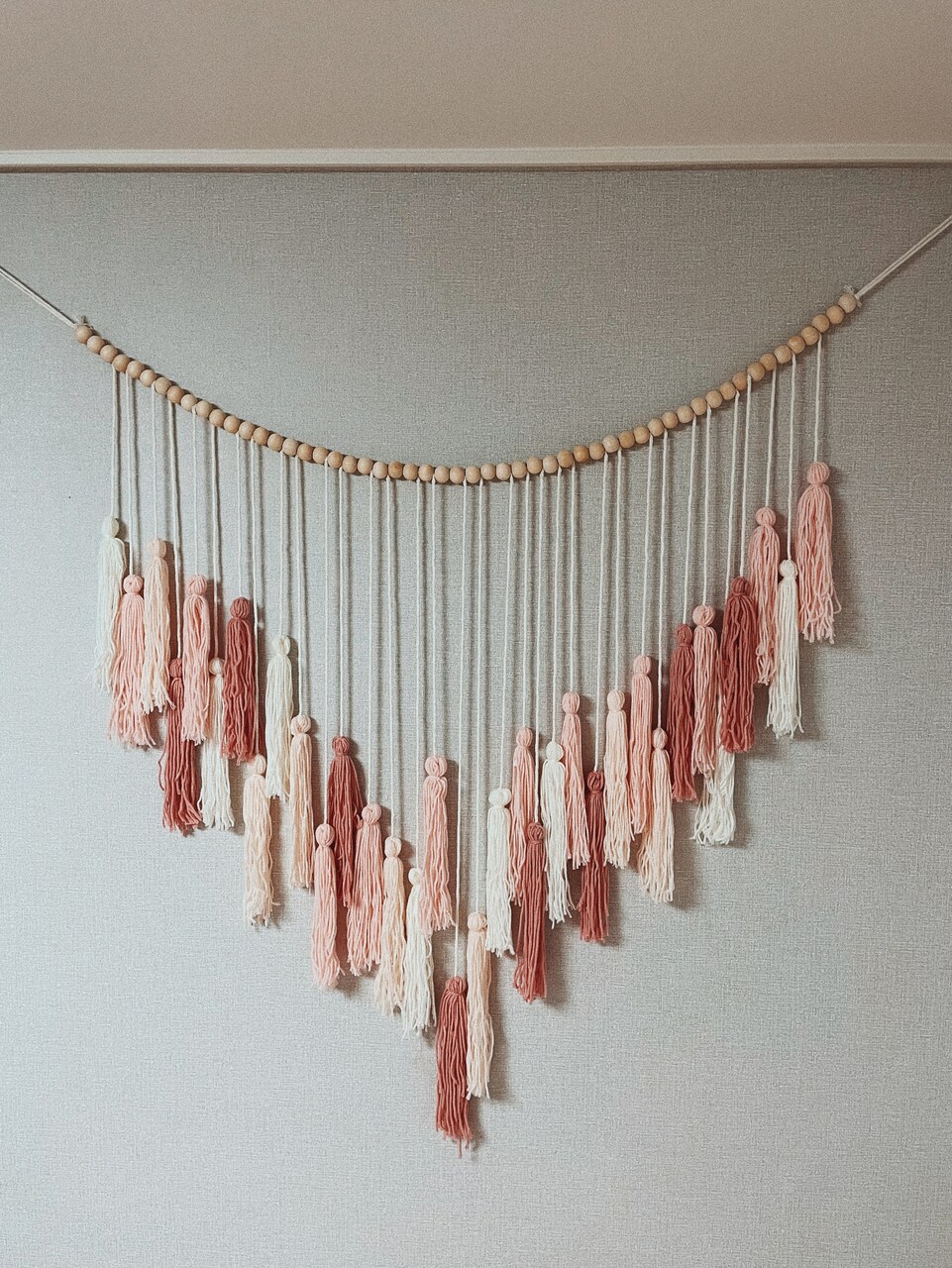 Blush Pink Macrame Wall Hanging Boho Decor Blush Pink Room Decor Tassel Garland Wall Decor with Wood Beads for Bedroom Living Room Nursery Decor